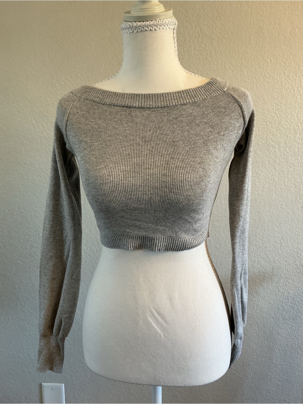Garage Grey Ribbed Off-the-Shoulder Cropped Sweater Size P/S